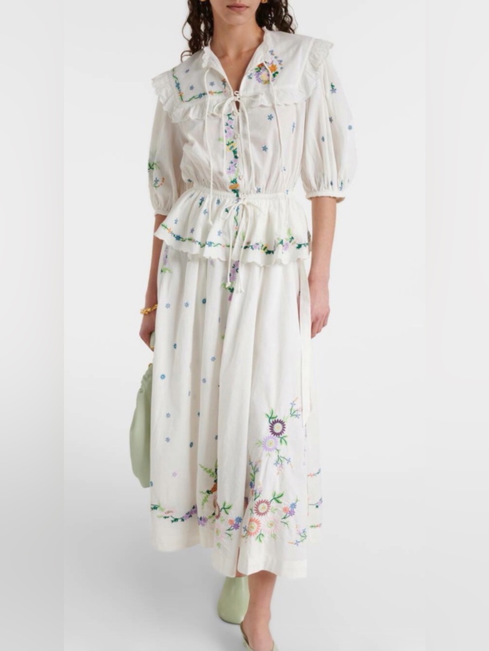 White Embroidered Floral Maxi Skirt - Lightweight Boho Style Willa Skirt - Picture 5 of 5